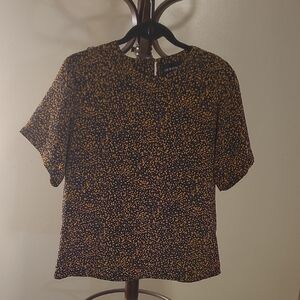 Notations Black and Tan Patterned Blouse